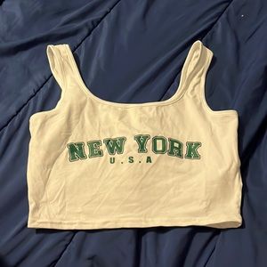 White crop top with New York USA on it
